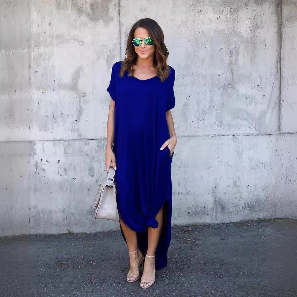 Innovative Slouchy Long Dress Pocket Split Dresses