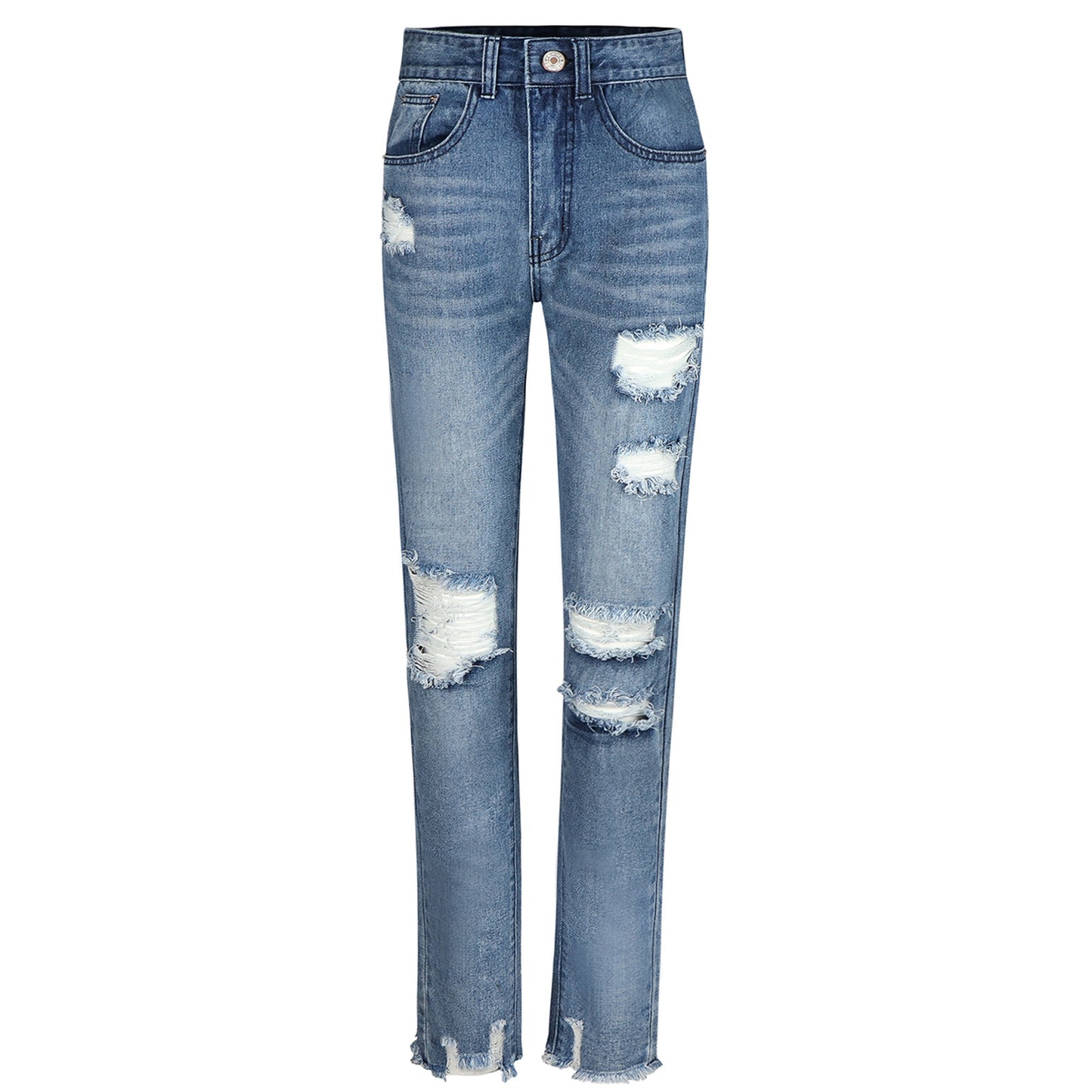 Women's Tight-fitting Solid Color Denim With Hole Jeans