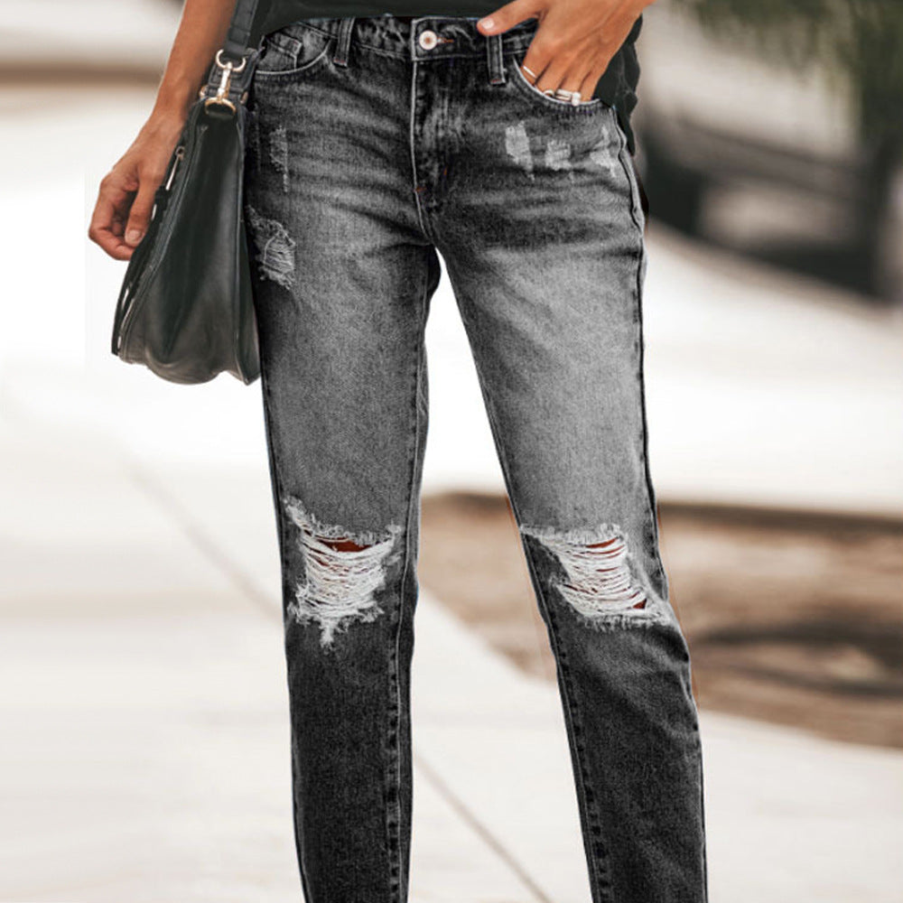 Women's Summer Denim Temperament Ripped Trousers Clothes Jeans