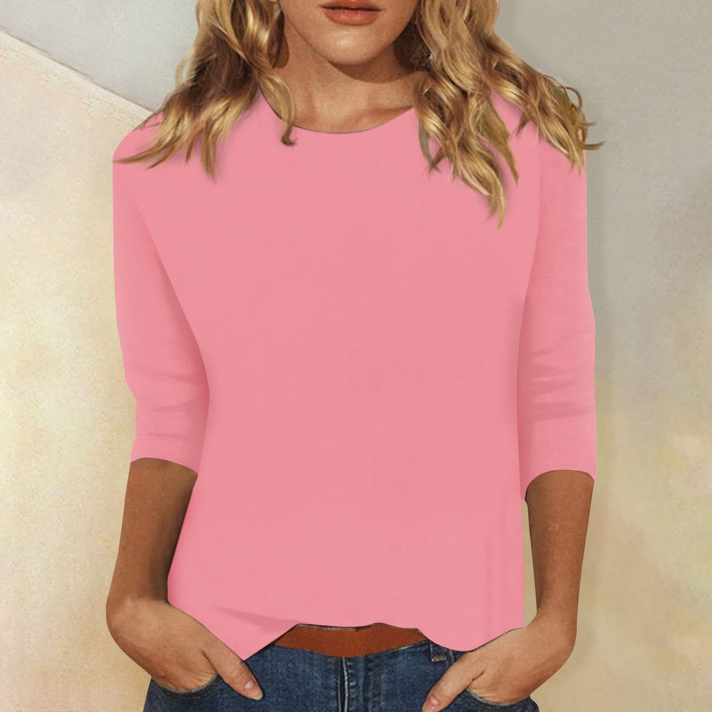 Women's Round Neck Sleeves Solid Color T-shirt Blouses