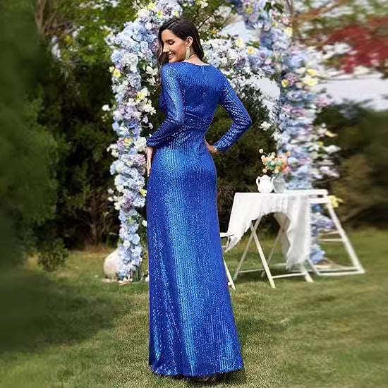 Dress Spring Pure Color Sequins Long Dresses