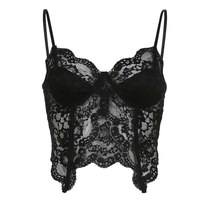 Sexy Lace Stitching Butterfly Tail Split Vests