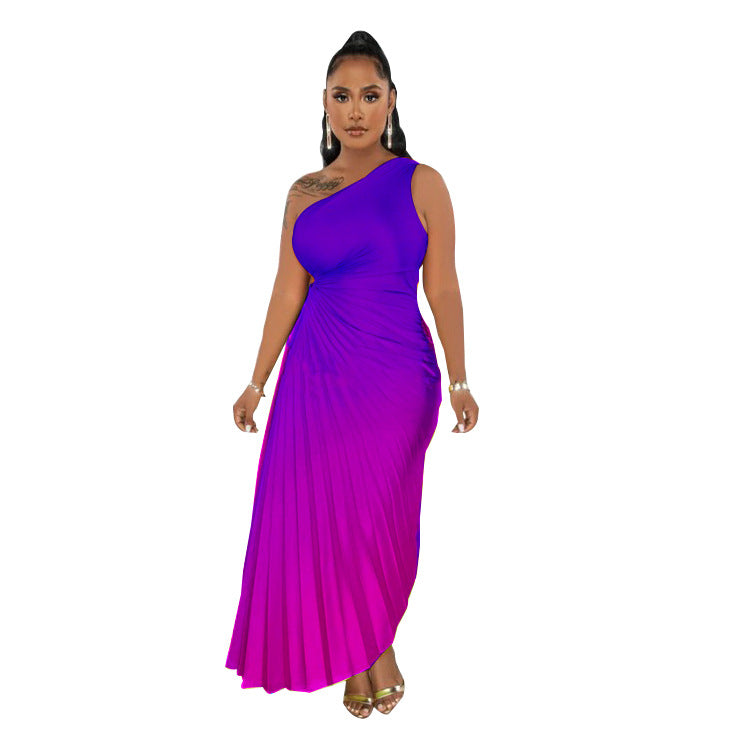 Women's Fashion Gradient Plain Printed Draped Dress Dresses
