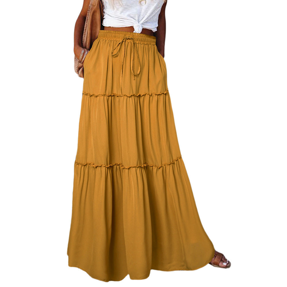 Women's Wooden Ear Layered High Waist Elastic Skirts