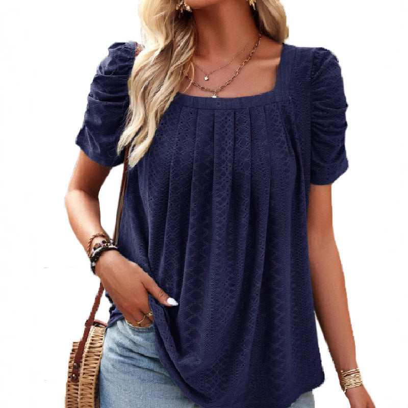 Women's Xi Hollow Square Collar Casual Short-sleeved Shorts
