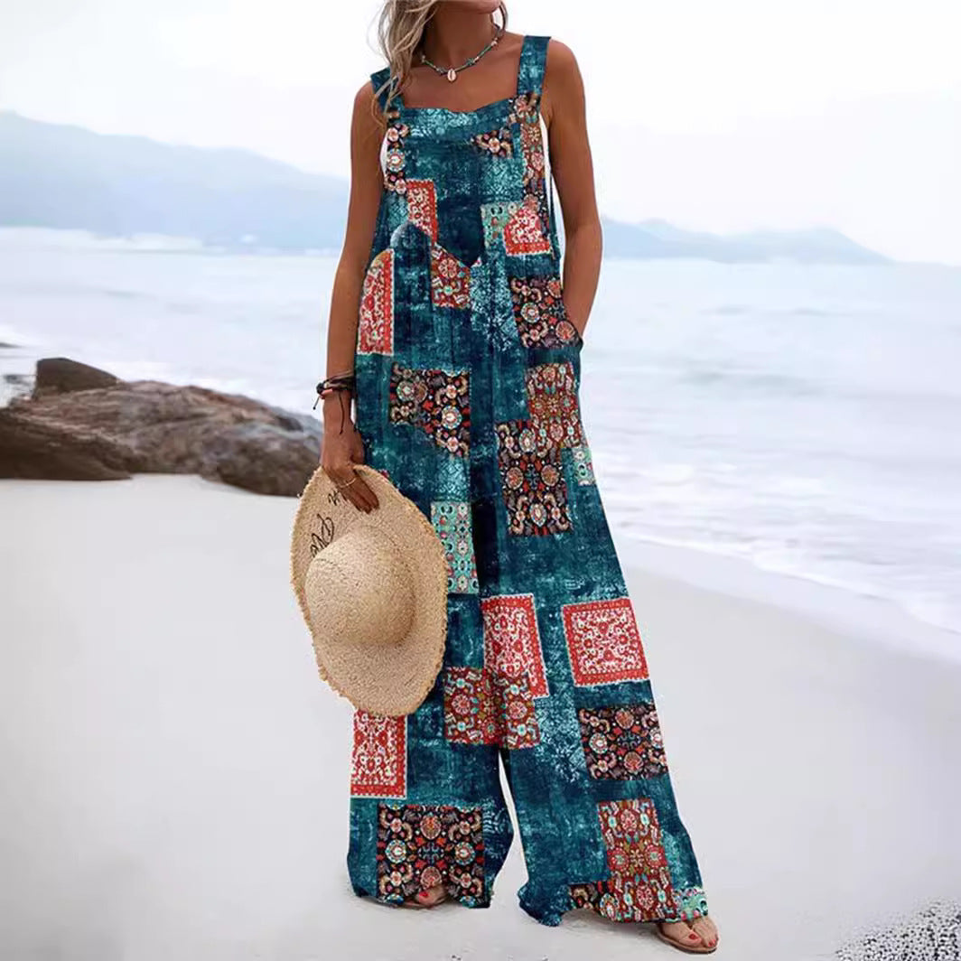 Women's Summer Digital Printing Romper National Fashion Jumpsuits