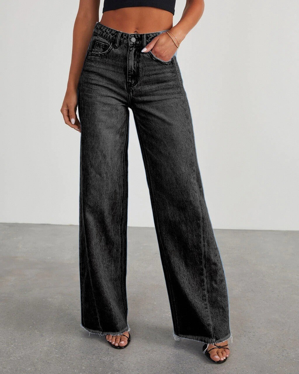 Women's Loose Side Seam Stitching Frayed Hem Jeans