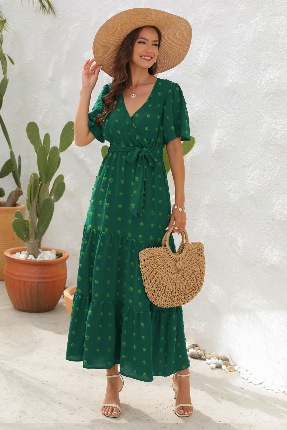 High Waist Tied Dress Fur Ball Long Dresses