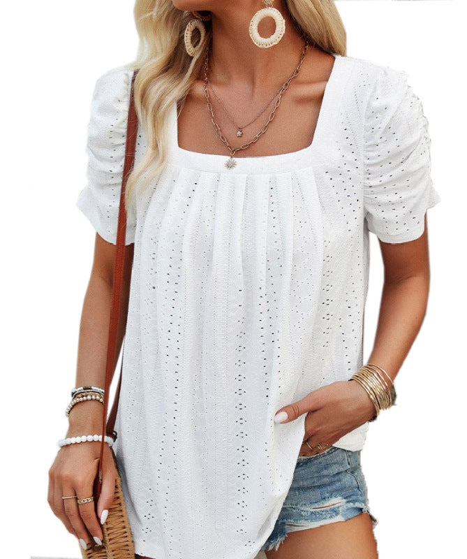 Women's Xi Hollow Square Collar Casual Short-sleeved Shorts
