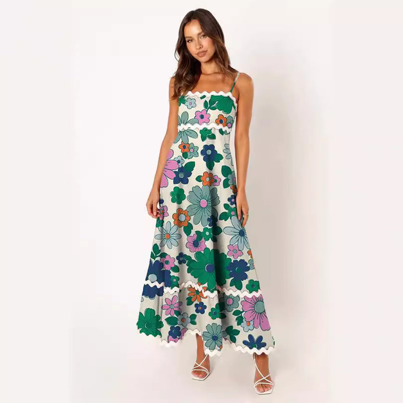 Color Lace Stitching Elegant Strap Tube Dresses