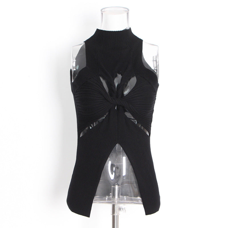 Women's Sexy Style Turtleneck Sleeveless Irregular With Personality Hollow Tops