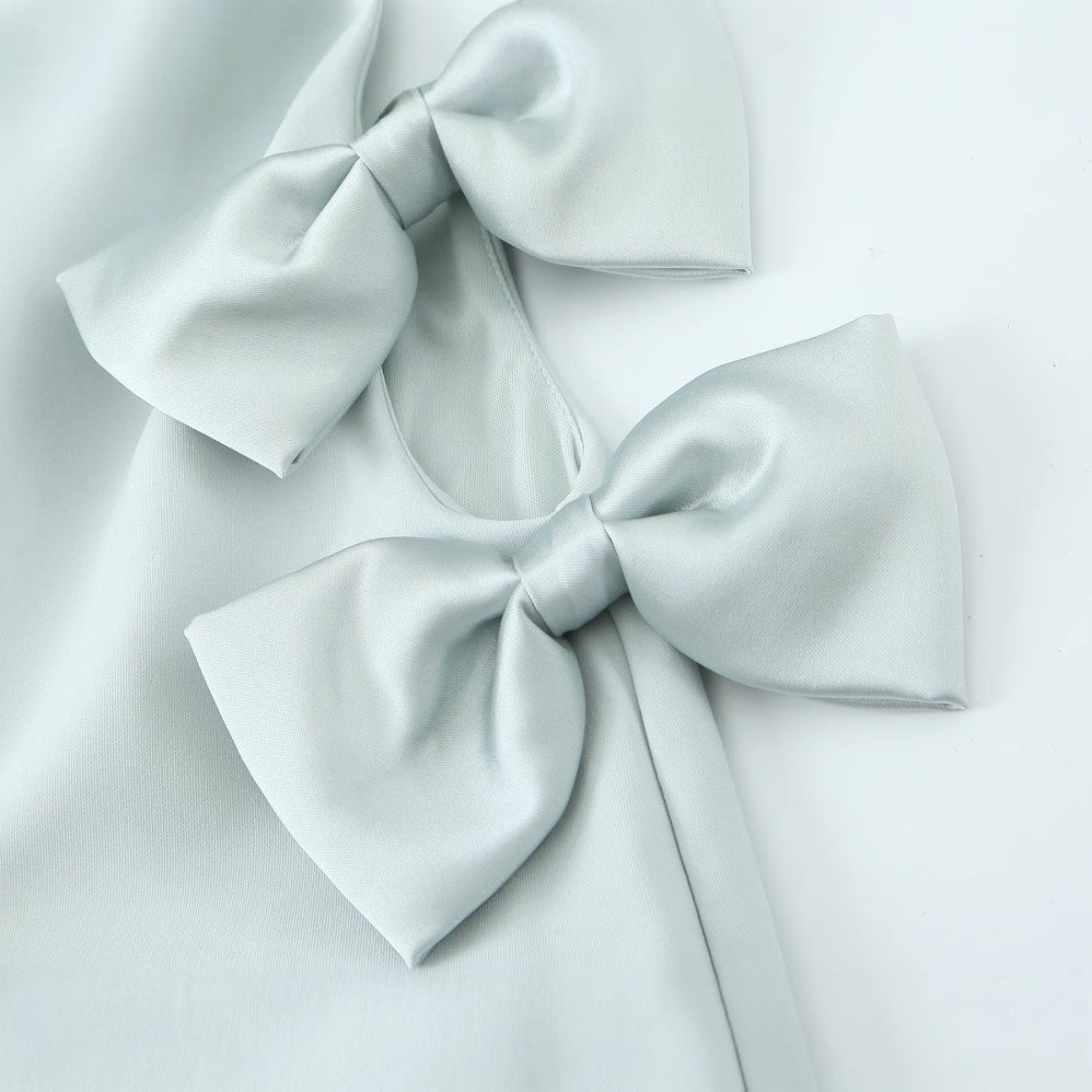 Women's Graceful Fashionable Bowknot Decoration Midi Dress Clothing