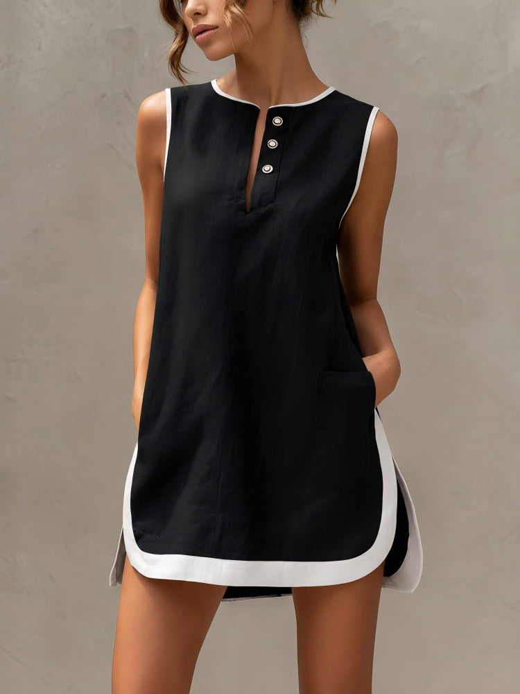 Summer Stitching Sleeveless Casual Loose Vacation Dress