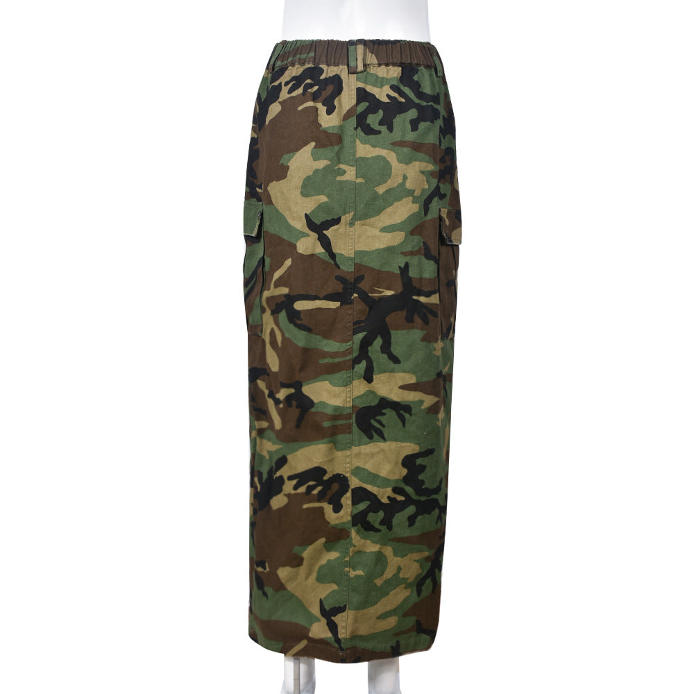 Women's Camouflage Elastic Waist Personalized Wash Pocket Skirts