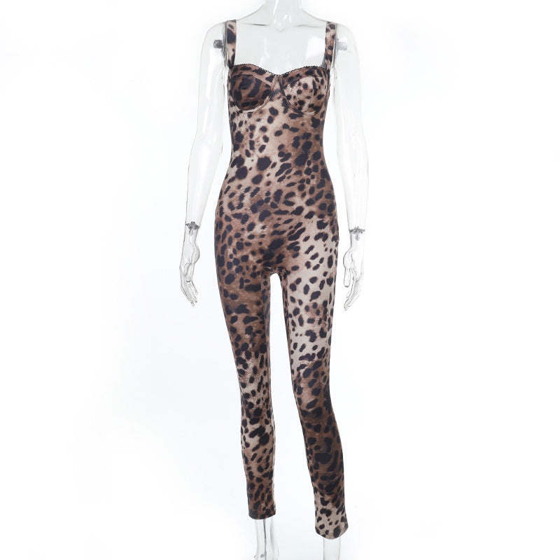 Women's Spring Street Trend Slim Leopard Print Jumpsuits