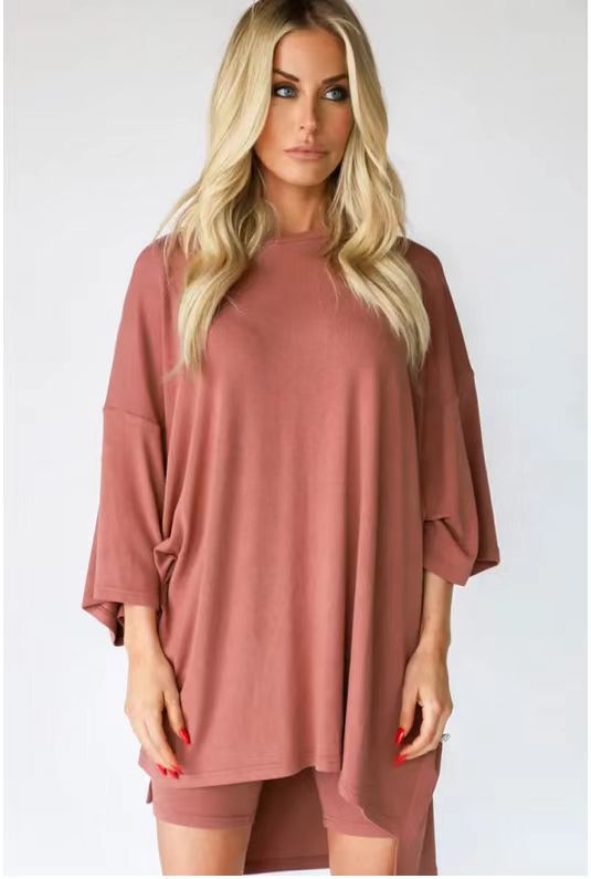 Women's Fashion Solid Color Loose T-shirt Tight Suits