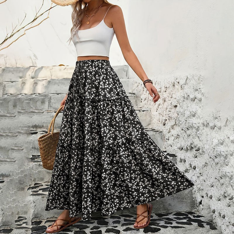 Women's Floral Belt Long Patchwork High-grade A- Skirts