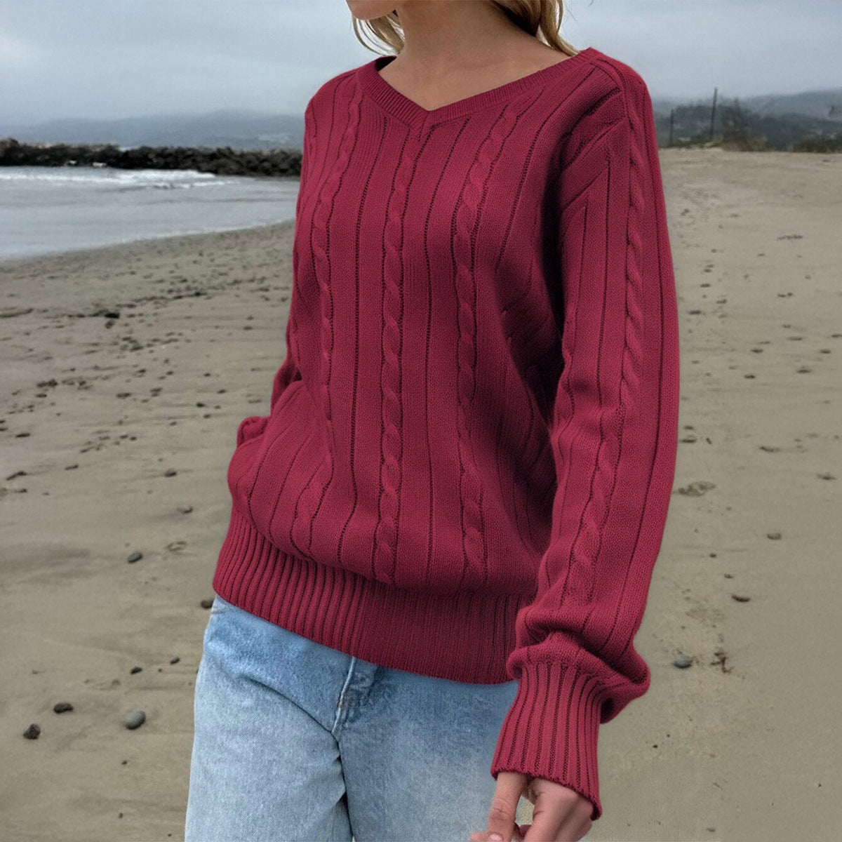 Women's Fashion Casual Solid Color Base Woolen Clothing