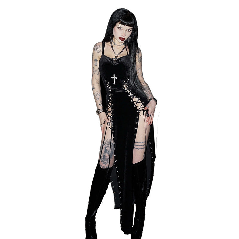 Women's Dark Goth Style Sexy Split Sling Dresses