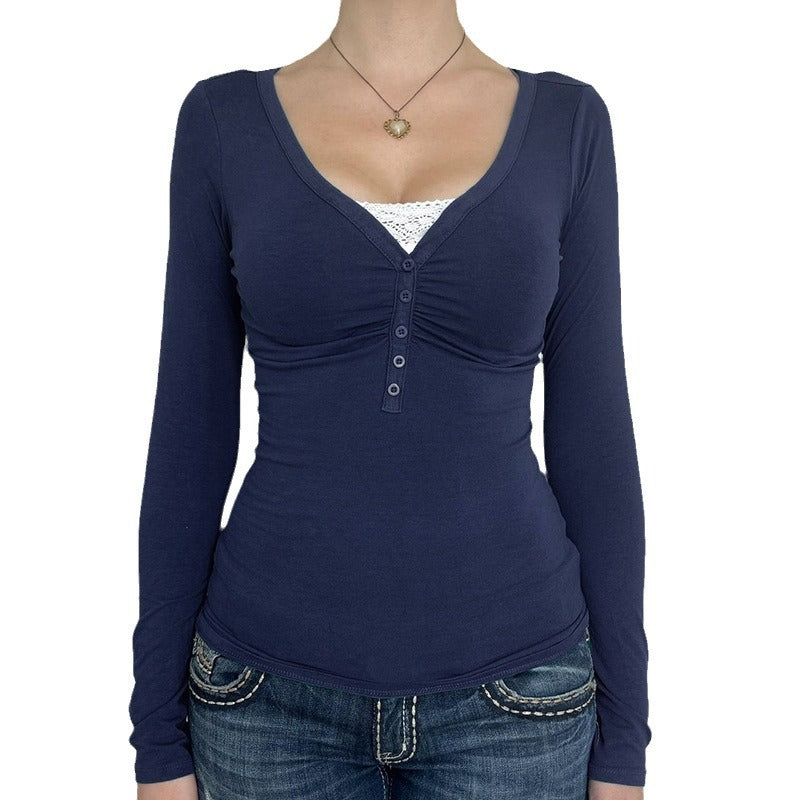 Fake Two-piece Half-open Buckle Hot Waist Blouses