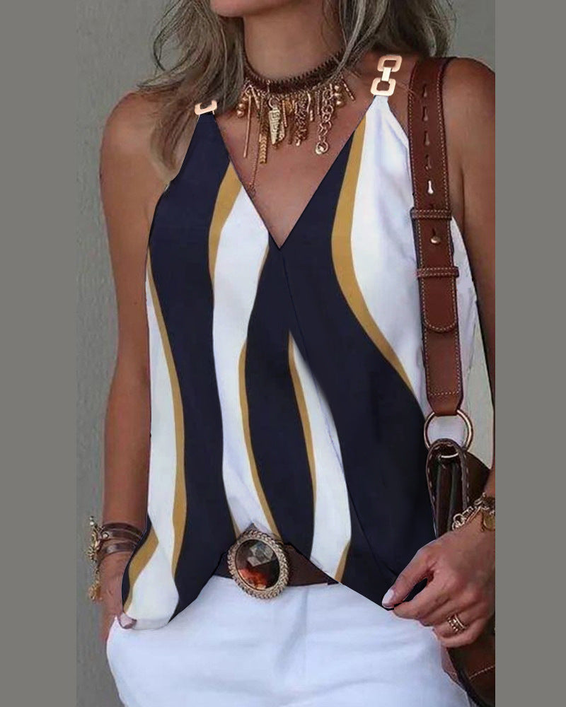 Women's Summer Simple Metal Buckle Printing Small Tops