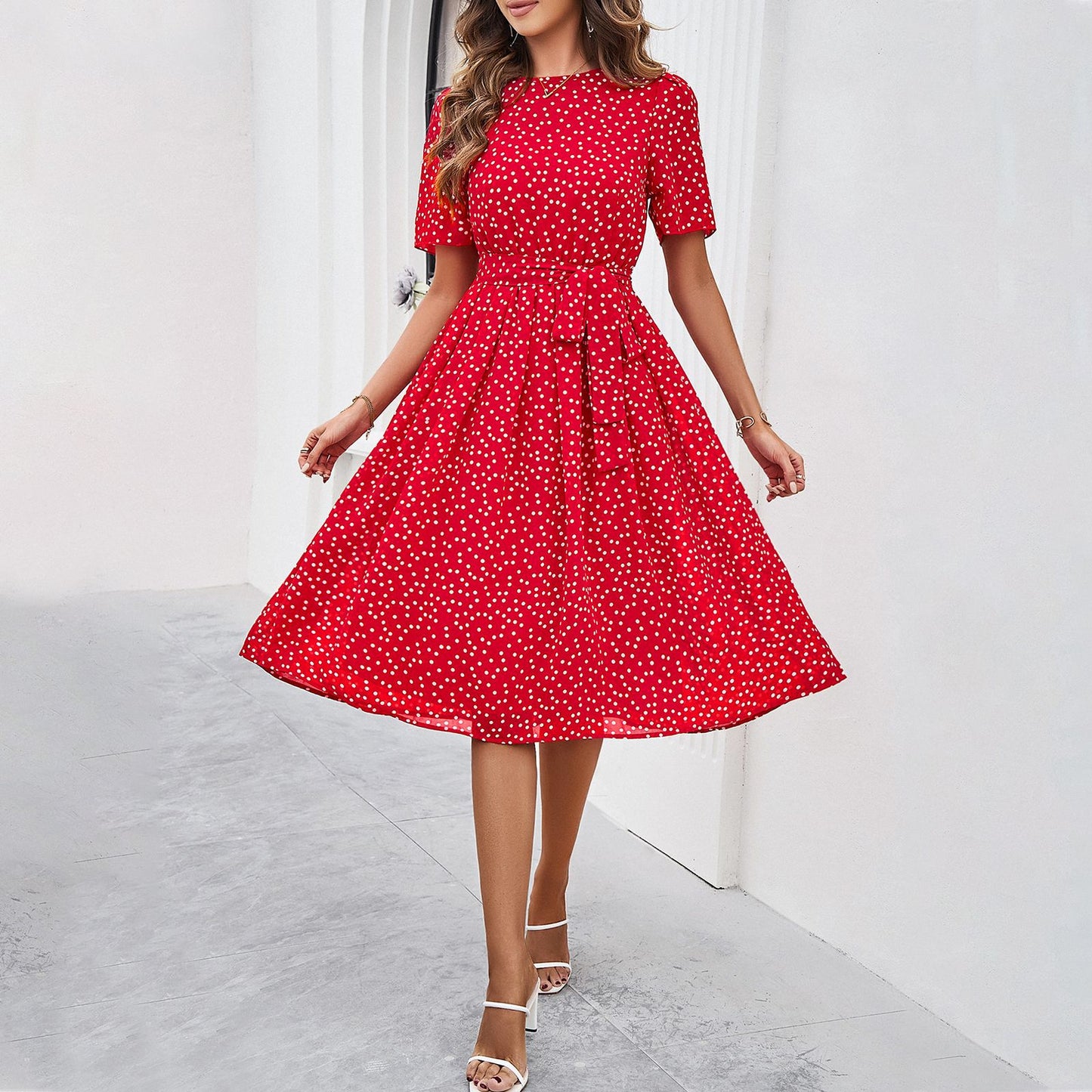 Women's Temperament Leisure Polka-dot Printed Dress Dresses
