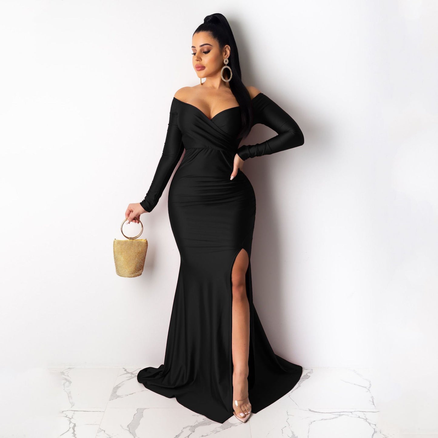 Women's Dress Nightclub Formal Solid Color Large Slit Evening Dresses