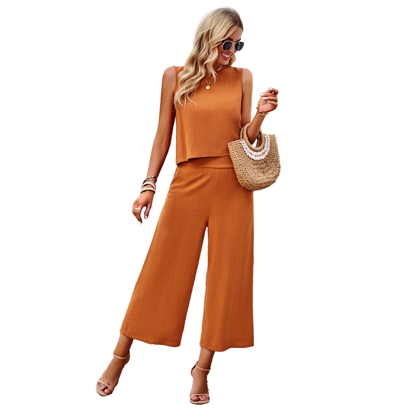 Women's Fashion Summer Elegance Sleeveless Cropped Two-piece Suits