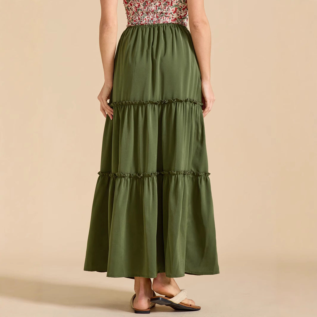 Women's High Waist Elastic Pocket Long Adjustable Skirts