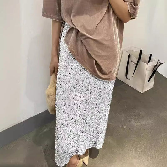 Women's Fashion High Waist Slimming Sequined Elastic Skirts