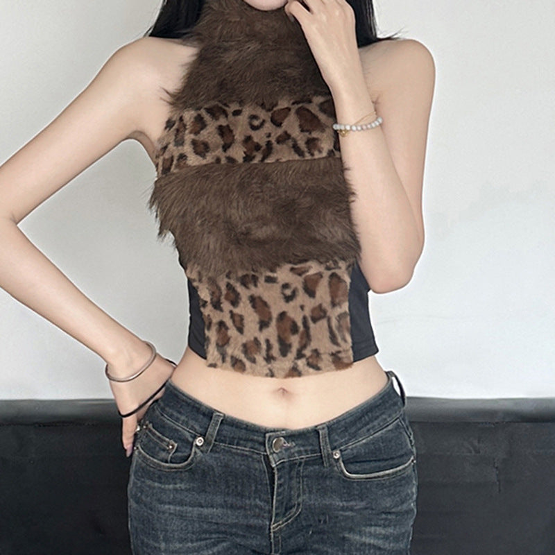 Splicing Furry Female Hot Sexy Backless Tops