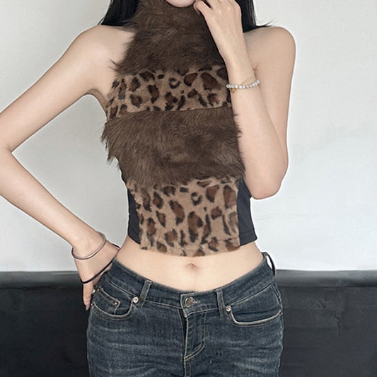 Splicing Furry Female Hot Sexy Backless Tops