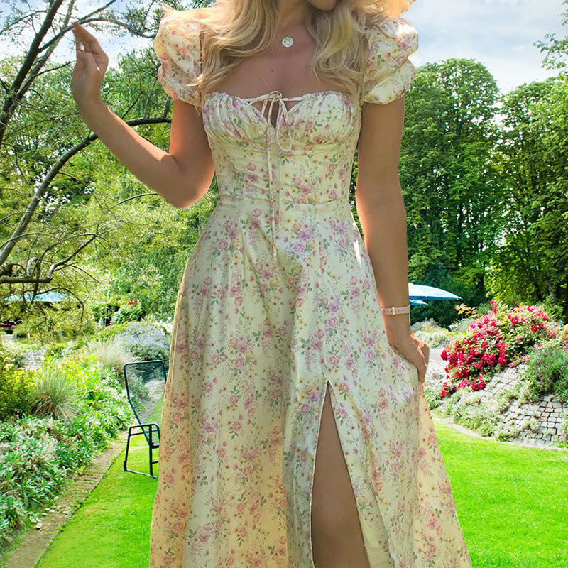 Women's Fresh Floral Split Sling Dress Dresses