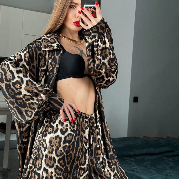Women's Spring Clothes Temperament Long Sleeve Leopard Print Suits