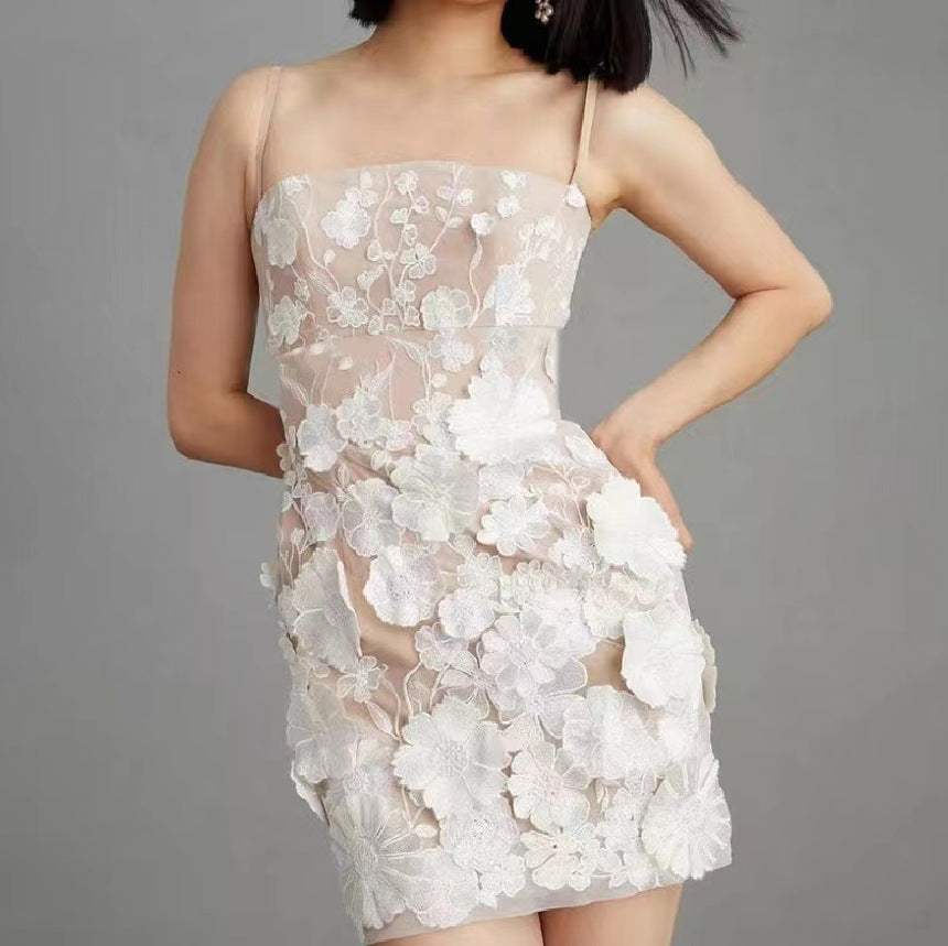 Spring Elegant Three-dimensional Flower Mesh Stitching Dresses