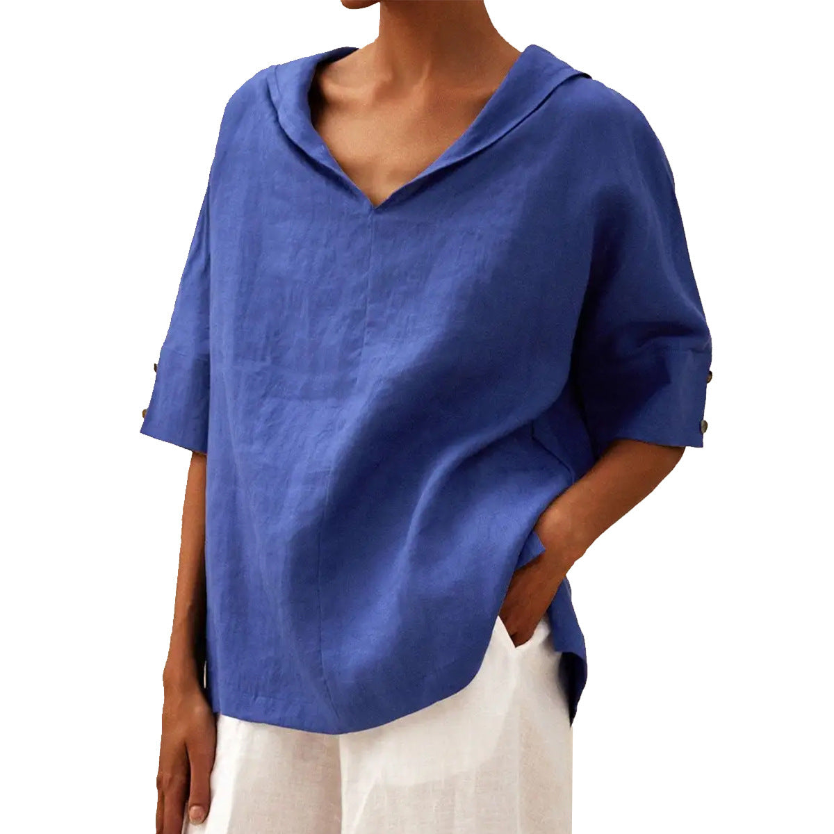 Women's Solid Color Cotton Linen Hoodie T-shirt Blouses