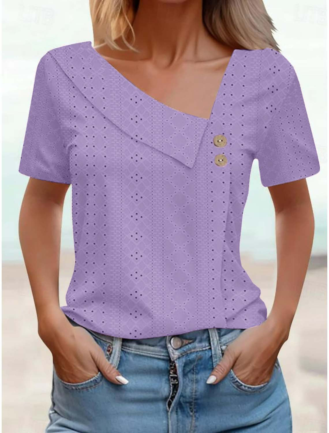 Summer Button Solid Color Loose Sleeve Blouses