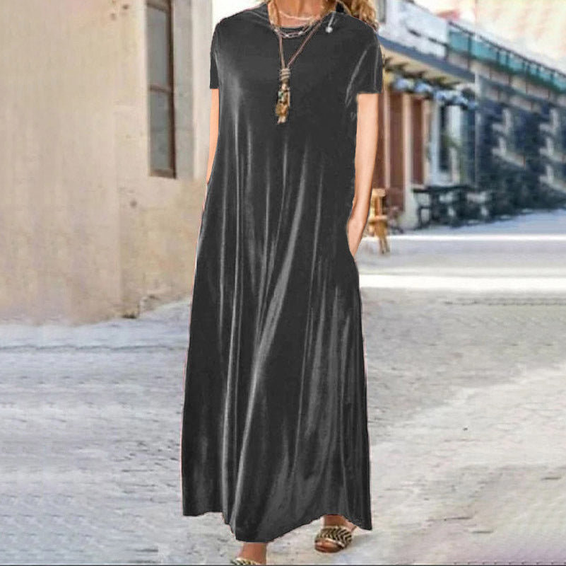 Gold Veet Slimming Temperament Crew Neck Dresses