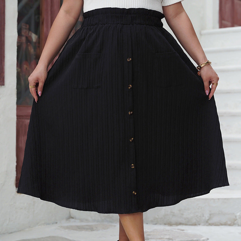 Button High Waist Summer Loose Swing Skirts