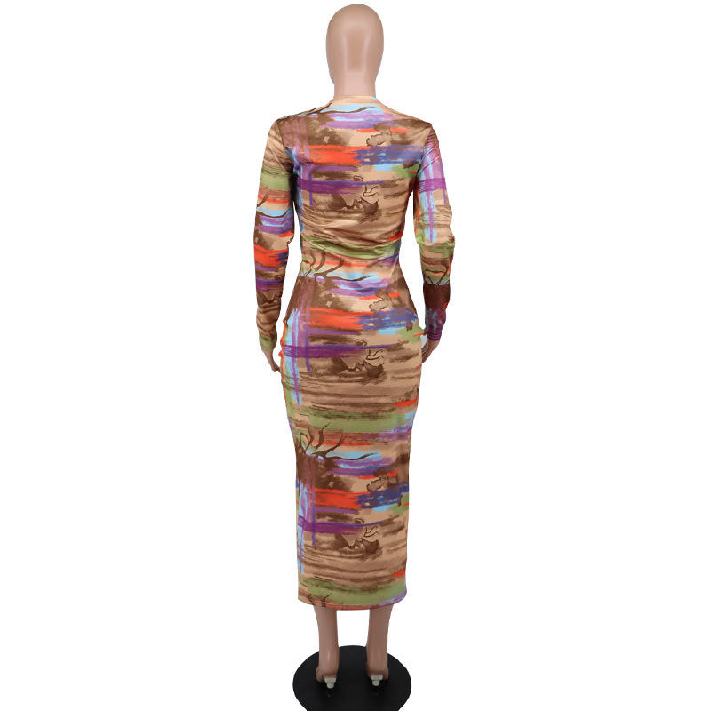Women's Printed Wear Fall Long Sleeves Autumn Dress