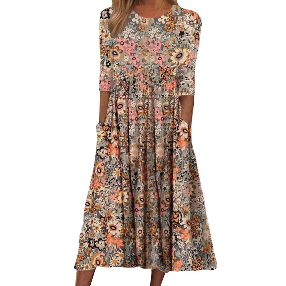 Women's Neck Half Sleeve Pullover Loose Casual Dresses
