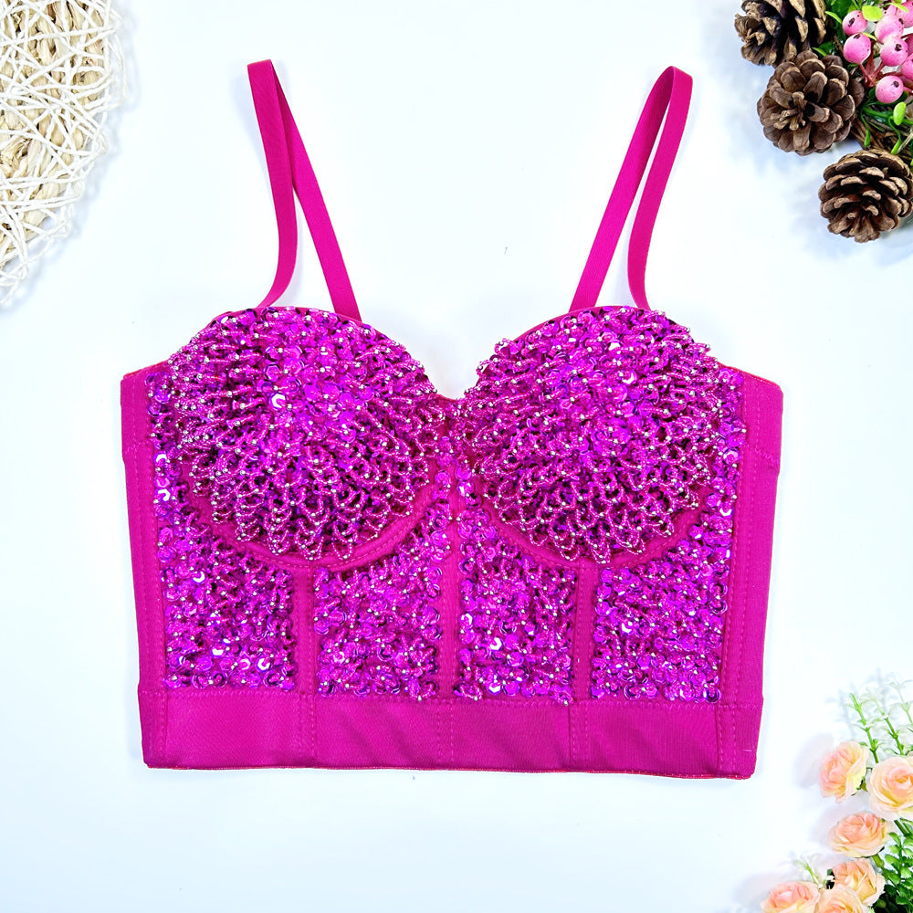 Women's Starry Beaded Bra Sexy Tube Fishbone Tops