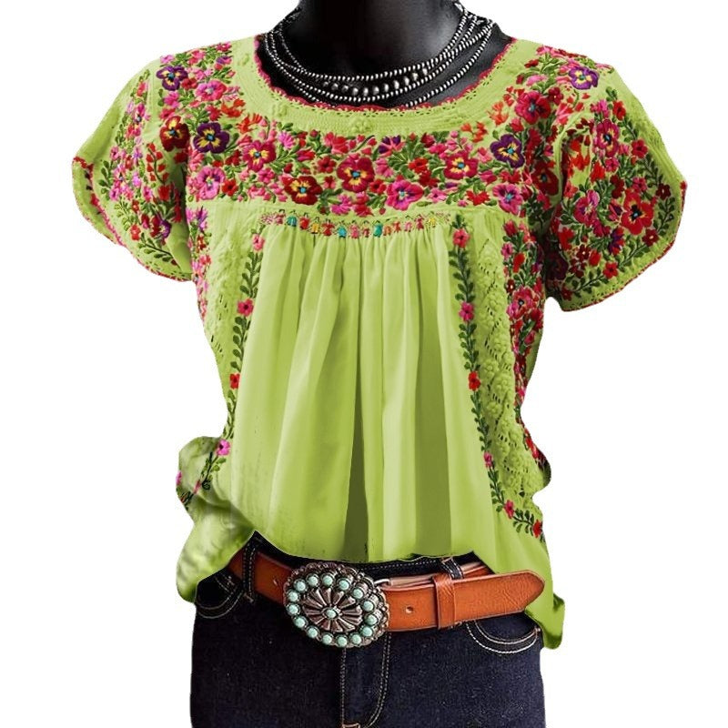 Women's Summer Round Neck Fashion Printed Loose Blouses