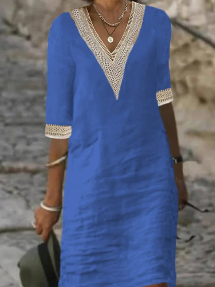 Women's Solid Color Cotton Linen Casual Dress