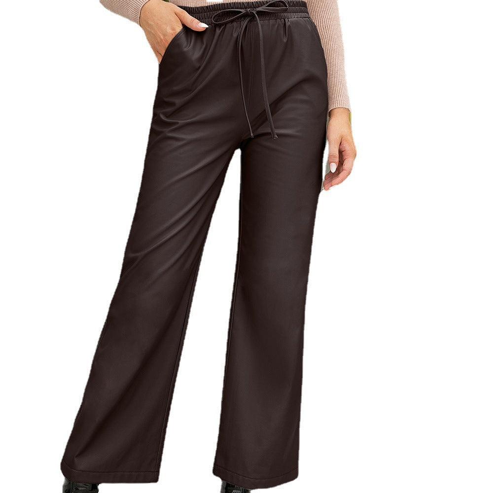 Women's High Waist Loose Trousers Biker Leather Pants