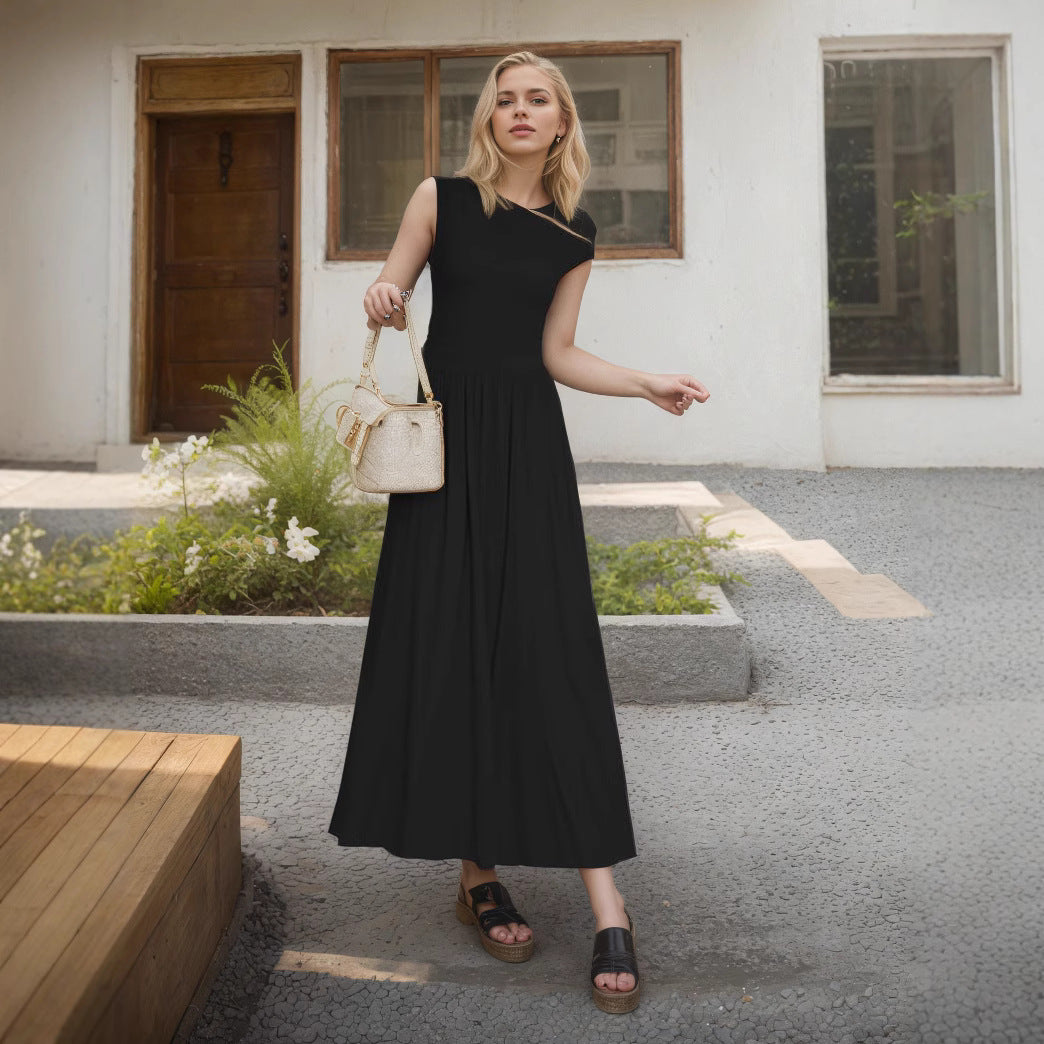 Women's Slant Shoulder Pocket Dress Summer Elegant Dresses