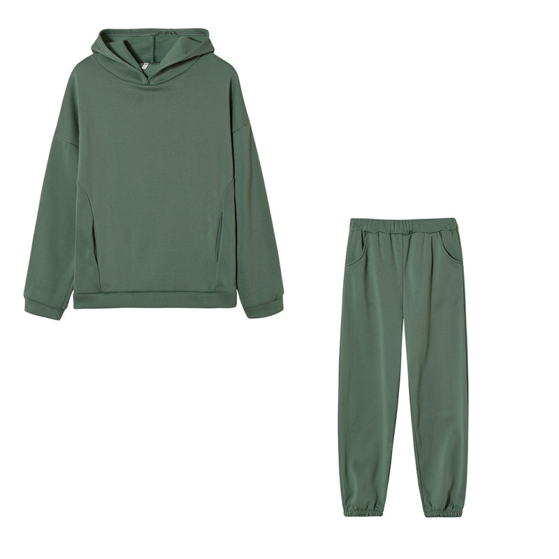 Fashion Solid Color Hooded Casual Two-piece Suits