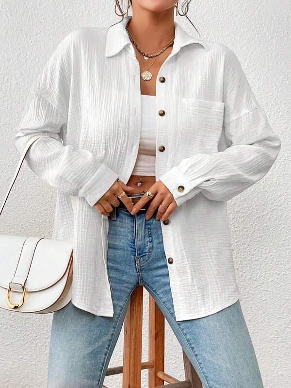 Women's Autumn Shirt Drop Shoulder Batwing Long Blouses
