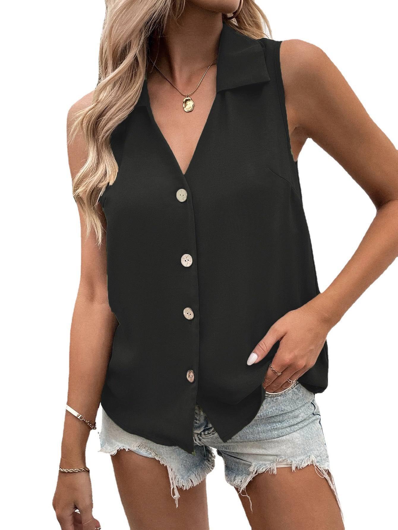 Women's Summer Solid Color Loose Chiffon Shirt Blouses
