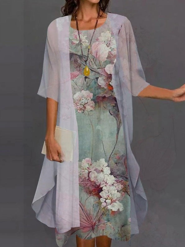 Summer Printed Long Sleeve Loose Two-piece Dress